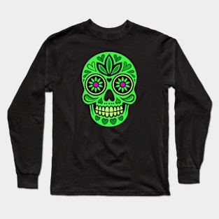 Neon green mexican skull, dia de los muertos Long Sleeve T-Shirt